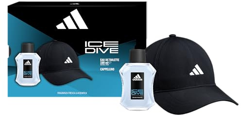 adidas, Cofanetto Regalo Ice Dive, Eau de Toilette 100 ml e Cappellino adidas Nero Con Visiera