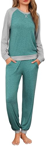Leversic Pigiama Donna Invernale Cotone Pigiami a Maniche Lunghe, Top e Pantaloni con Tasches Morbido e Confortevole Morbido e Caldo Blu Cobalto S