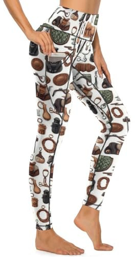 Leggings con estampado de equipo de equitación para mujer, pantalones de yoga de cintura alta, leggings de entrenamiento con bolsillos, Multicolor, XL