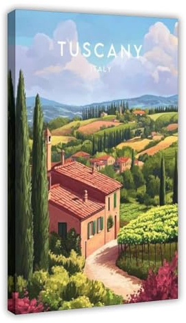Kunstdruck auf Leinwand, Motiv: Toskana – Italien-Poster, Wandkunst, Dekordruck, Bild Gemälde für Wohnzimmer, Schlafzimmer, Dekoration, 40 x 60 cm