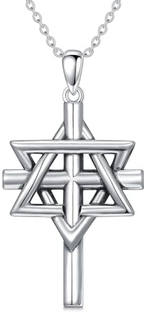 PROESS Star of David necklace for men 925 sterling silver cross necklace Star of David pendant cross Jewellery religious gift for women