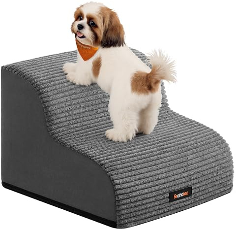 Feandrea Scala a 2 Gradini per Cani, Velluto a Coste, Pendenza per Letto, Divano, Scaletta per Animali Impermeabile e Antiscivolo, Copertura Sfoderabile e Lavabile, Grigio Ardesia PPS002GN01