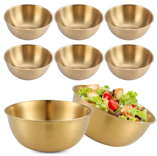 SUNOYA 6 stycken rostfria skålar, Ø 17 cm salladsskål, blandningsskål salladsskålset, rostfria skålar med mätmärken för flingskål, dippskål, snacksskål, serveringsskål (guld)