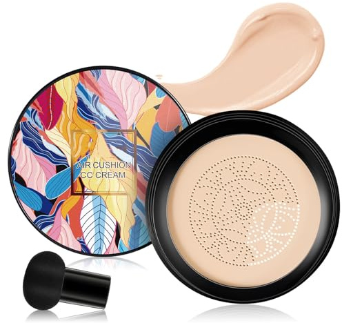 Pilzkopf Luftkissen CC Cream, Moisturising BB Creme Foundation, Beauty Linasi Clear Cover Beauty Cream With Mushroom Brush, Wasserdicht und Langlebig (Natürlich)