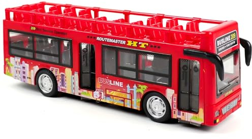 Spiritzohic Bus Car, Play Vehicles Bus Model Car with Lights and Sounds Pull Back Cars Alloy Diecast Vehicles Mould Buses Vehicle Friction Powered Vehicles City Buses Cars (Red)(14 years and older