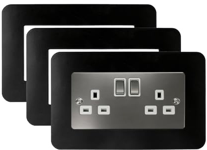 3PCS Double Socket Surround Black,Light Switch Surrounds (14.6cm*8.6cm) | Single Switch Cover Plates ,Switch Sticker Cover,WallFor Home Wall Switch Decoration