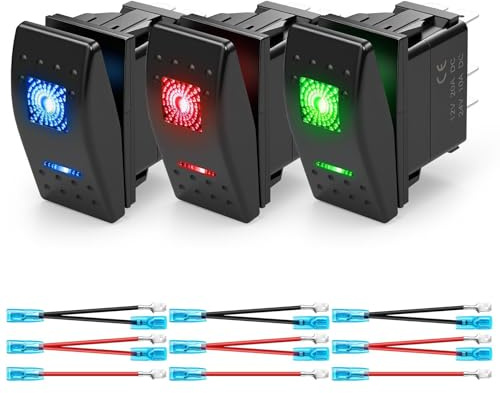 Linkstyle 3 Stück 12V Wippschalter: LED Beleuchtet 5 Pin SPST Kfz Schalter mit Kabelbrücken für Auto Boot Wohnmobil