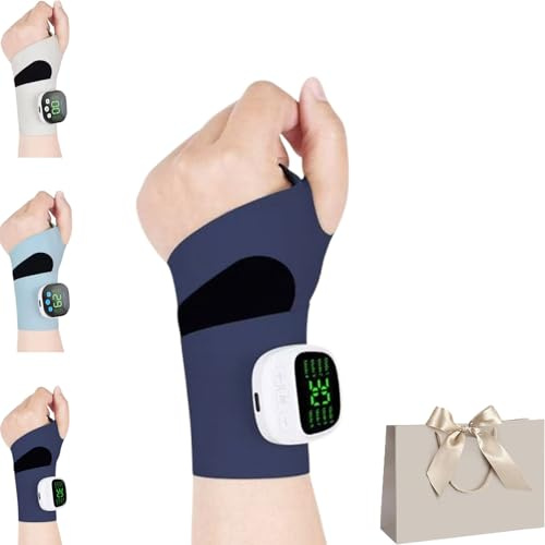 Masajeador de muñeca eléctrico ajustable recargable, almohadilla calefactora de mano inalámbrica portátil con 8 modos, 30 niveles de intensidad, almohadilla calefactora de mano portátil (Dark Blue)