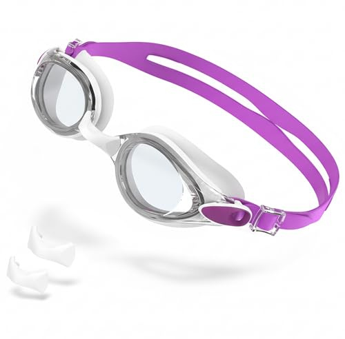 Seaflar Occhialini Nuoto Uomo Donna | Antiappannamento Impermeabili Anti UV Occhialini Piscina Adulti | Sostituibile Confortevole Ponte Nasale Morbido Per Interno/Esterno-Bianco Viola