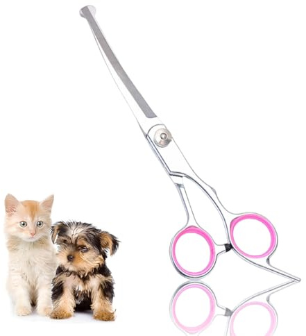 KEPYATI Tijeras Curvas Para Perros, Tijeras Para Mascotas, Tijeras De Acero Inoxidable Con Puntas Redondas De Seguridad, Tijeras De Adelgazamiento, Accesorios Para Cortar El Pelo De Gatos （Rosa）