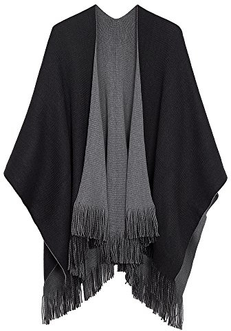 Urban CoCo Women's Vintage Poncho Cape Tassel Shawl Wrap Cardigan Coat (Black)