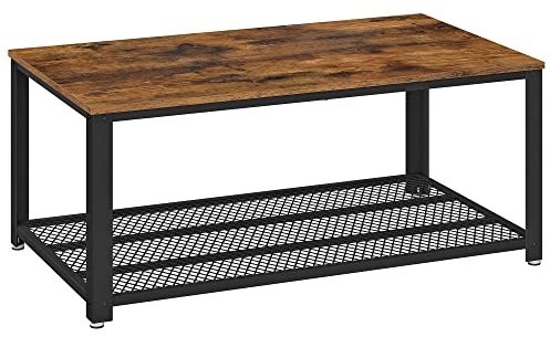 Vasagle LCT61X - Mesa de Centro en diseño Industrial, para la televisión, para el salón, con Gran Estante, Patas Regulables, Protege el Suelo, con Estructura de Metal, Estable, fácil de Montar