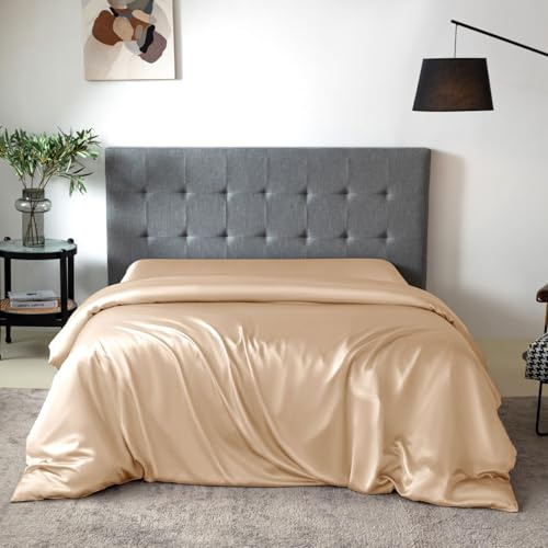 THXSILK Silk Duvet Cover, 100% 7A+ Mulberry Silk Comforter Cover, Seamless, Breathable, Easy Care Zipper Closure, 1 Duvet Cover Only - King, Champagne