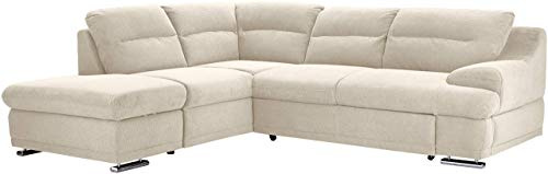 Mivano Ecksofa Coast / Große Schlafcouch in L-Form mit Ottomane links, Inkl. Bettfunktion und Stauraum, 264 x 88 x 217, Mikrofaser: beige