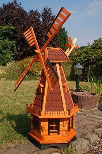 XXL Premium LED Solar Windmühle 130cm vers. Farben Bitum kugelgelagert Garten Deko, Farbe: rot mit Solar