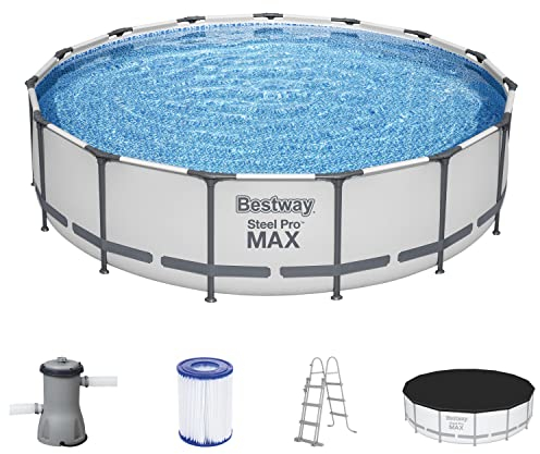 Bestway Steel Pro MAX Frame Pool Komplett-Set mit Filterpumpe Ø 457 x 107 cm, lichtgrau, rund