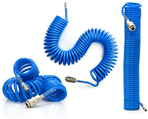 Tubo Aria Compressa Spirale 10 Metri Flessibile Per Compressore Raccordo Blu