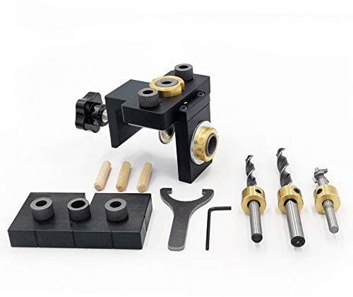 dima per spinatura legno, guida per trapano con foro per tasselli in legno regolabile, morsetto per trapano per trapano da 8/10/15 mm per lavorazione del legno, per collegamento di mobili (B)