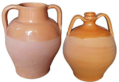Mummolo Brocche per Acqua in Terracotta (2 Pezzi Diversi), Fatte a Mano sul Tornio, Smaltate all'Interno in Ceramica Giarette, Arredo Tavola Made in Italy