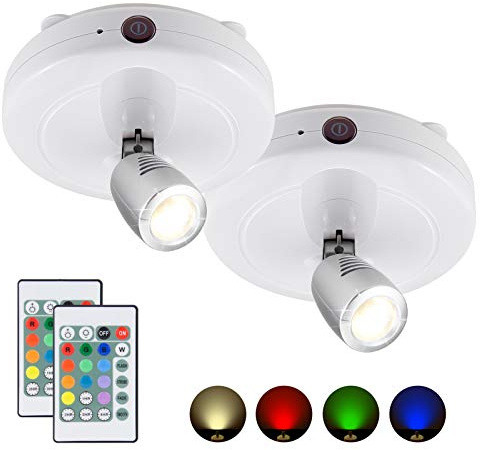 HONWELL Spot Lampe LED Wireless Deckenstrahler mit Fernbedienung, Wandleuchte Batteriebetrieben Dartscheibe Beleuchtung Timer Deckenspot mit Drehbar Licht Kopf für Spiegelanstrich Dartscheibe, 2 Stück