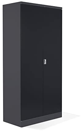 Schrank & Stuhl Aktenschrank Büroschrank Stahlschrank Flügeltürschrank mit 4 höhenverstellbaren Fachböden, 195x92x42 cm, Anthrazit/Schwarz