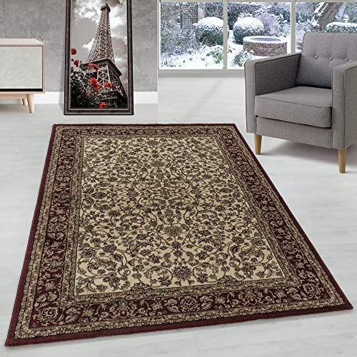 Orient Teppich Wohnzimmer Orientalisch Design Klassisch Optik Kurzflor Pflegeleicht, Farbe: Creme, Größe: 240 x 340 cm