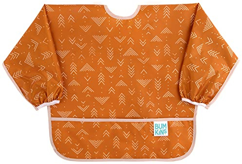 Bumkins Sleeved Bib for Girl or Boy, Baby and Toddler for 6-24 Mos, Essential Must Have for Eating, Feeding, Baby Led Weaning Supplies, Long Sleeve Mess Saving Food Catcher, Soft Fabric, Boho Orange