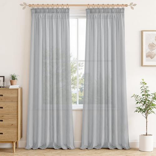 MRTREES Cortina Salon Translucida Fruncida Moderno 2 Paneles Cortinas Visillos Decorativos Suaves para Dormitorio Matrimonio Habitacion Juvenil Cocina Oficina 140 x 245 cm Gris