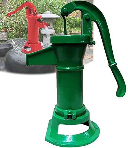 DYK&NX Handschwengelpumpe Nostalgie, Gusseisen Schwengelpumpe, Antik Design Wasserpumpe, Gartendekoration Pumpe, Gartenpumpe Rundflansch (Color : Green)