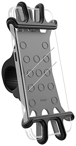 Hama Flexible Fahrrad-Telefonhalterung (Telefonhalterung für Mountainbike, Motorrad, Roller, für Smartphone bis 6-8 cm Breite und 13-15 cm hoch, Universalhalterung für Lenker) Schwarz