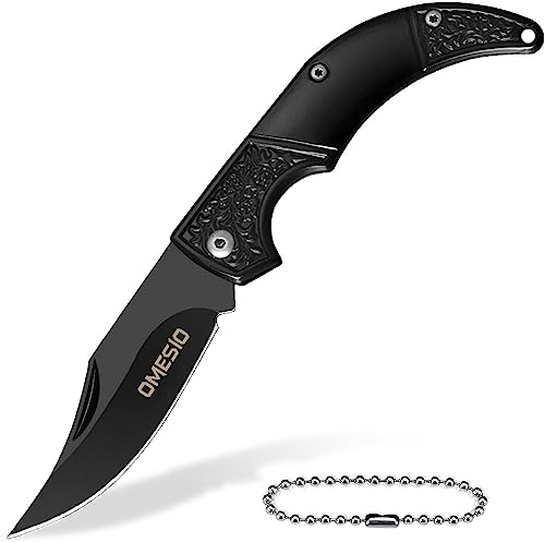 Omesio coltello tascabile mini 8,5 cm piccolo coltello pieghevole a due mani coltello portachiavi outdoor affilato nero ideale per il campeggio e la caccia