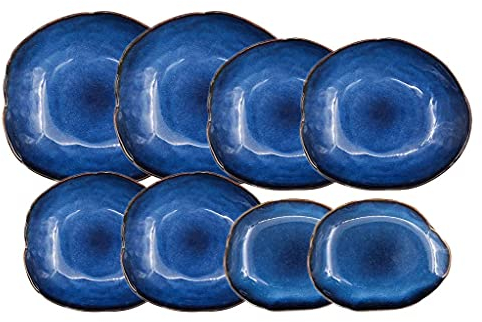 DREANNI Dîner, Ceramics Cat's Eye Bleu 8 Pièces Vide-Table Servant Steak Dish | Porcelain Dîle Vide-Là Assiettes Peu Profondes Irrégulières Pour Restaurant