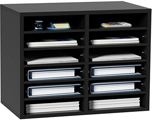 VEVOR Briefablage Schreibtisch Organizer 520 x 305 x 410 mm, 2,3–5,6 cm Einstellbar A4 Stapelbar Quer, Papierablage, Aufbewahrung Schreibtisch Ablagesystem Organisation, Ablage (Schwarz, 2 x 6 Fächer)