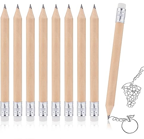 200st Ministifte, 10cm Mini Kurze Rundstifte Halbstifte mit Radiergummi Angespitzt Mini Holzstifte für Vorschulkinder Kleinkinder Kindergarten Schule Zuhause (Holzfarbe)