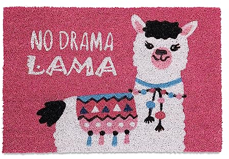 Relaxdays Fußmatte Lama, Kokos, Türvorleger mit Spruch, 60 x 40 cm, rutschfest, Fußabstreifer innen & außen, pink/weiß