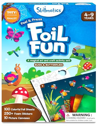 Skillmatics Foil Fun Bugs & Butterflies, Foil Art, Gift for Boys & Girls | Travel Toys, Sticker Activity Kit, Fine Motor Skills, DIY Mess-Free Art, Screen-Free, Gifts for Kids Ages 4, 5, 6, 7, 8, 9
