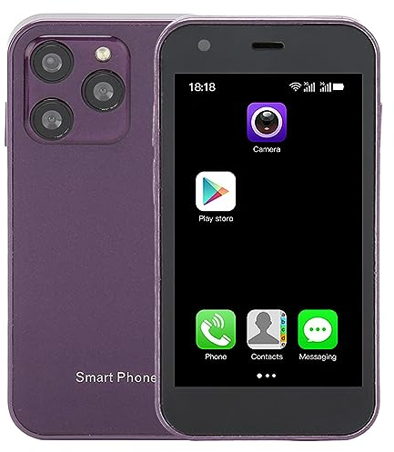 XS15 3G Smartphone, 3 Zoll WiFi 2 GB RAM 16 GB ROM Dual SIM Kleines Süßes Telefon mit 3D-Glas Schlanke HD-Kamera WiFi Taschenhandy für (Lila)