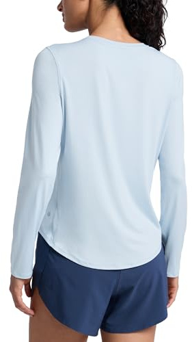 CRZ YOGA Women's Sport långärmad skjorta Lätt Pullover Träning Gym Toppar rund hals långärmad löpartröja Blå linne M