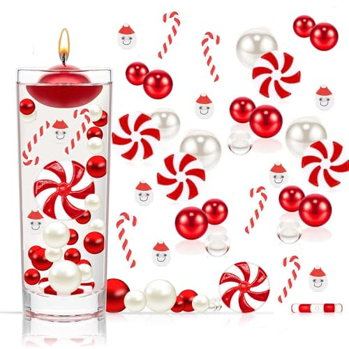 YIEUR 10201 pezzi decorazioni per albero di Natale con ciondolo per vasi, perle di Natale con foro per candele da nuoto, bastoncini di zucchero, caramelle con decorazione natalizia a forma di candela