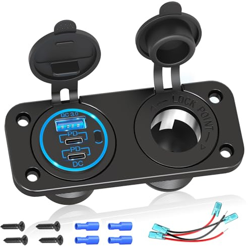 (3-USB) PD USB C Steckdose 12V Auto 300W: USB Buchse Einbau Dose Wasserdicht 12 Volt DC Adapter KFZ Stecker mit Schalter Panel USB Anschluss für iPhone Wohnmobil Motorrad Boot LKW Wohnwagen | 78 W Dual USB C PD&QC3.0 Kfz-Ladegerät Buchse ON/OFF Schalter Wasserdicht 300W Power Zigarette USB Adapter für Auto Marine RV