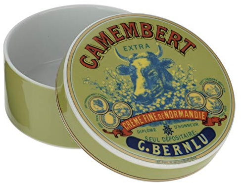 BIA International Camembert Backform mit Deckel, Vintage-Design, Porzellan-Käseback-Set zum Backen von Camembert, Grün, in Geschenkbox verpackt