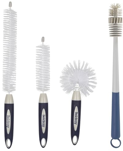 Beldray COMBO-9032 Deep Clean Washing Up Brush Set – 4 Piece Dish & Bottle Brushes, Non-Scratch Bristles, Rubber Head, Baby Bottle Brush with Longer Handle for Glassware