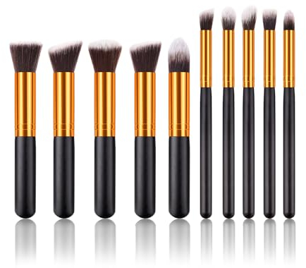 Jaimela 10-Piece Makeup Brush Set - Professional Powder, Foundation, Eyeshadow & Concealer Brushes