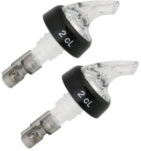 Fackelmann Lot de 2 doseurs à alcool avec bille 2 cl et bec verseur | Dosage précis 2 cl, Bille arrêt automatique, Format 10 cm, Plastique léger, Pour cocktails et jus, Inox