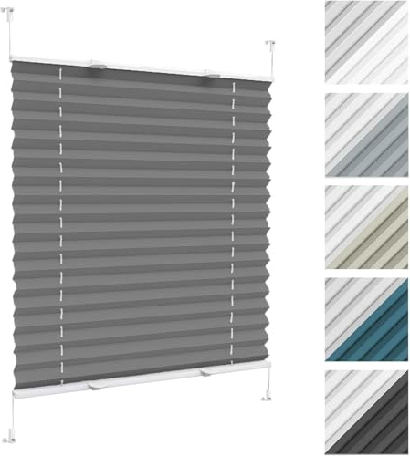 Estores Enrollables Estor Plisado Opaca 34 x 85 cm, Noche y Día, Translúcido y Oscurecido, Estor Opaco sin Perforación, Cortina de Oscurecimiento, para Ventanas, Puertas, Gris