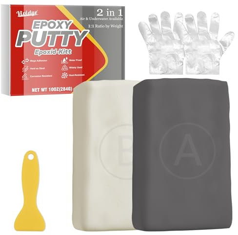 Stucco Epossidico Nautica, 280g Riparazione Rapida per Piscine, Colla Epossidica Bicomponente per Ripara Plastica, Legno, Piastrelle, Ceramica, Metallo, Impermeabile e Resistentecaldo (Grigio)