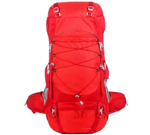 MDWZH Wanderrucksack Reiserucksack Wasserdichter Wanderrucksack 50L, Leichter Wasserabweisender Schul-, Reise- Und Campingrucksack Trekkingrucksack(Rood)