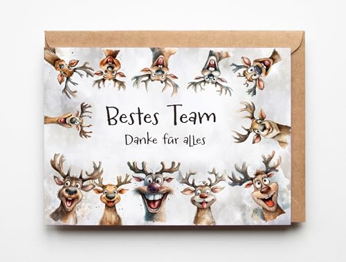 12er Team Karten Weihnachten, Weihnachtskarten für Kollegen und Sportteams, Danke Geschenk Büro und Arbeitskollegen, Mitarbeitergeschenke, Weihnachten, Abschied, Neuanfang (Danke für Alles Rentiere)