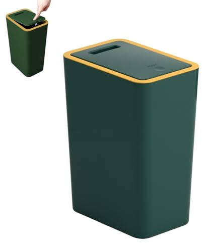 Accmuzzy 10 Liter Mülleimer Bad,Schmaler Mülleimer Küche mit Deckel,Geruchsdicht Abfalleimer Küche für Badezimmer,Küchen,Büro,Wohnzimmer,WC (Grün)