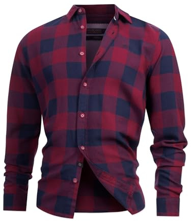 Indicode Uomini INGilman Shirt | Camicia a Quadri con Colletto Kent in Misto Cotone Tawny Port M